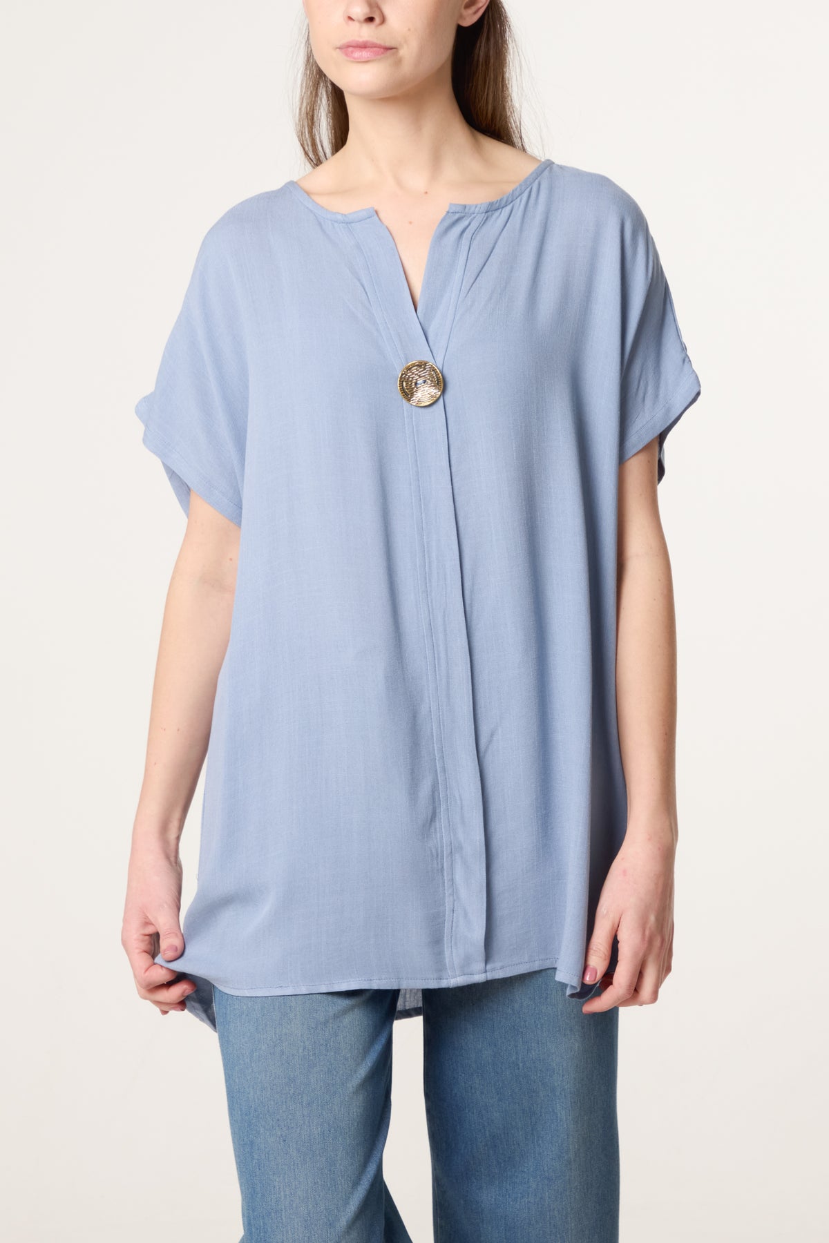 Short-Sleeve Button Tunic Top