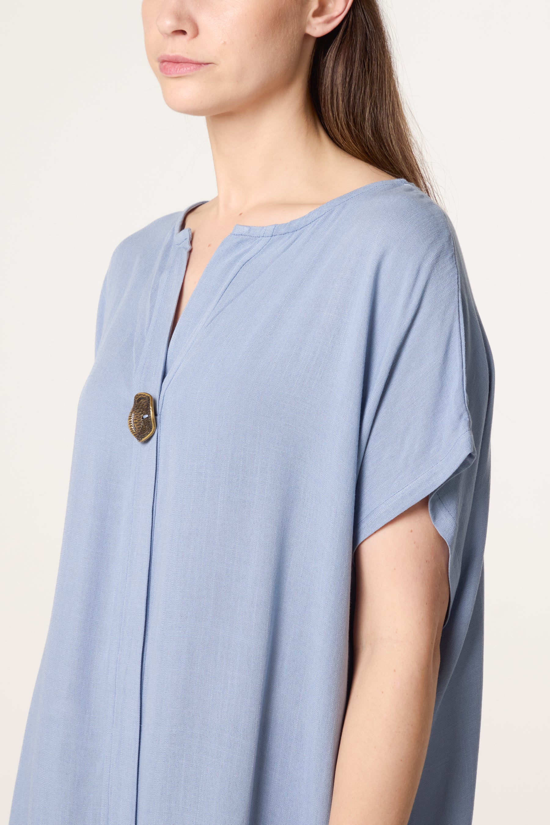Short-Sleeve Button Tunic Top
