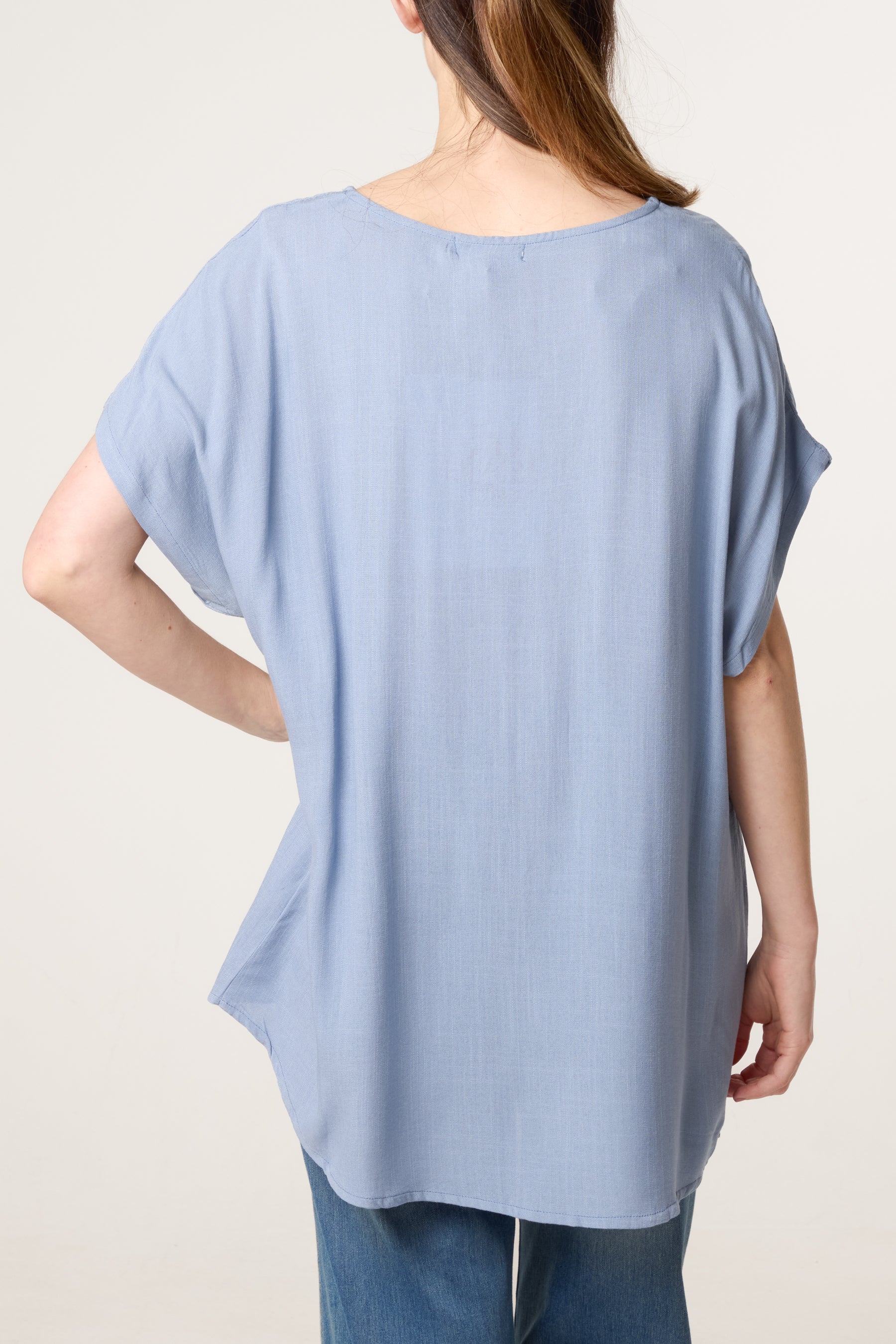 Short-Sleeve Button Tunic Top