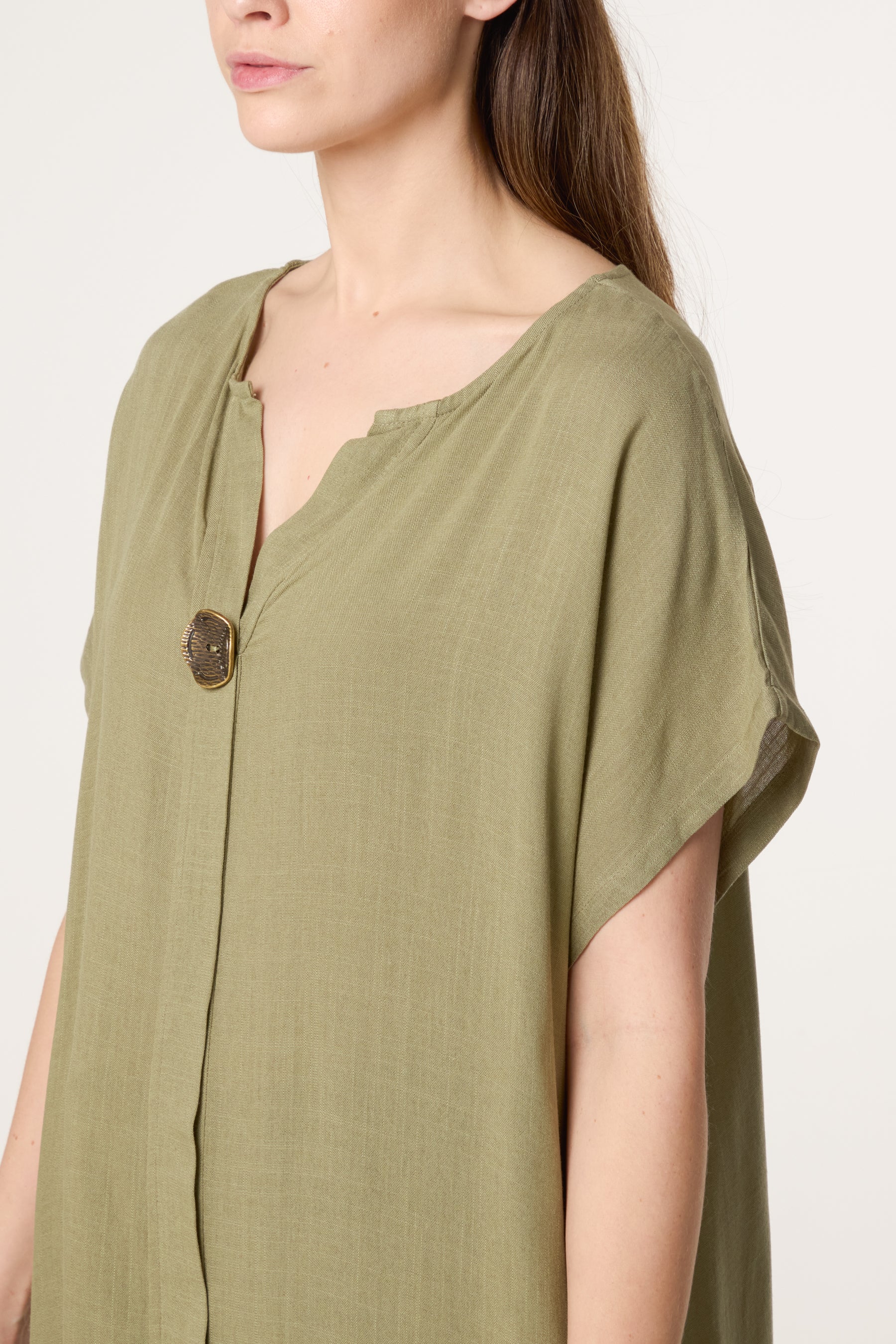 Short-Sleeve Button Tunic Top