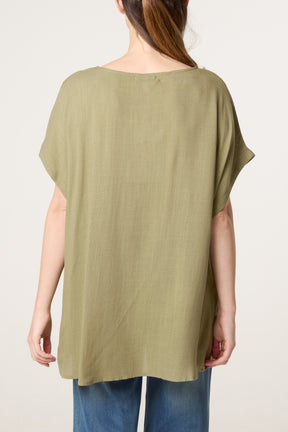 Short-Sleeve Button Tunic Top
