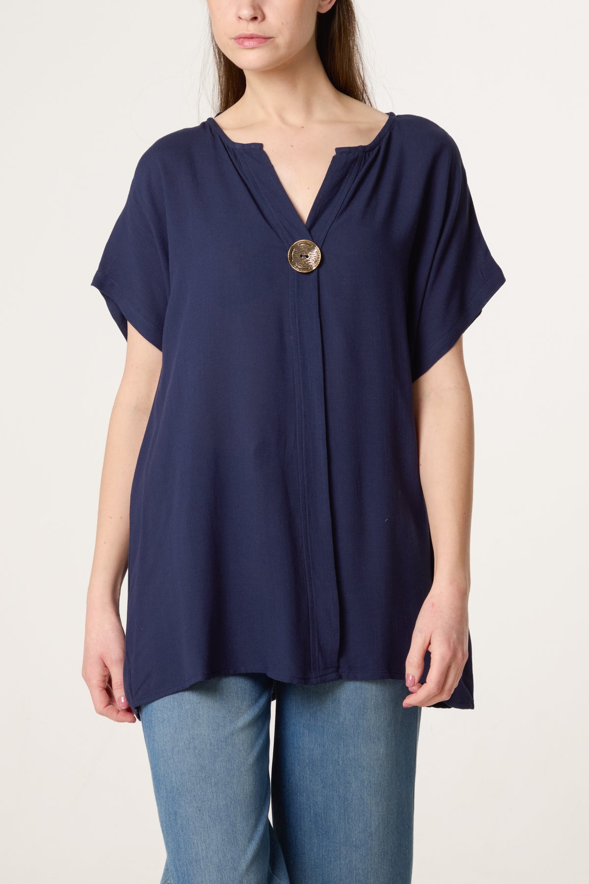 Short-Sleeve Button Tunic Top