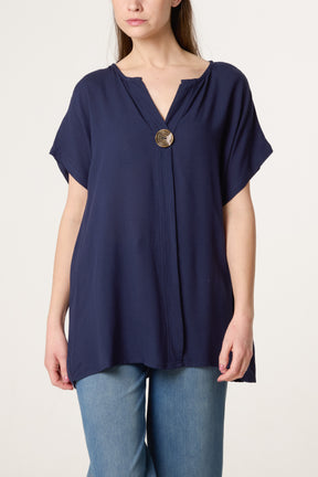 Short-Sleeve Button Tunic Top