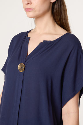 Short-Sleeve Button Tunic Top