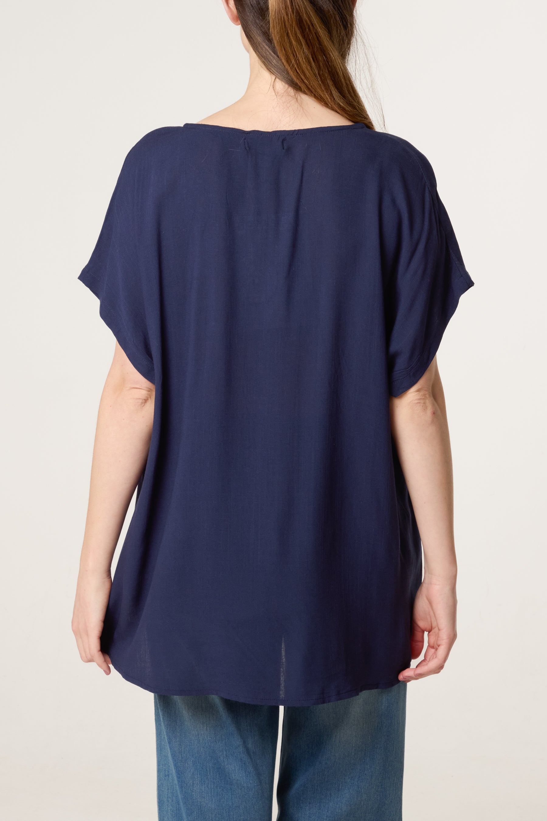 Short-Sleeve Button Tunic Top