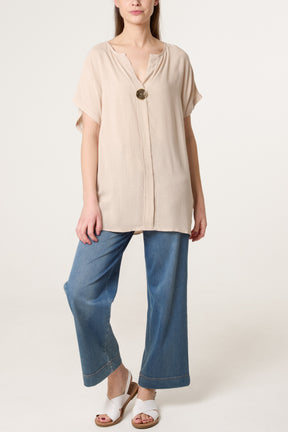 Short-Sleeve Button Tunic Top