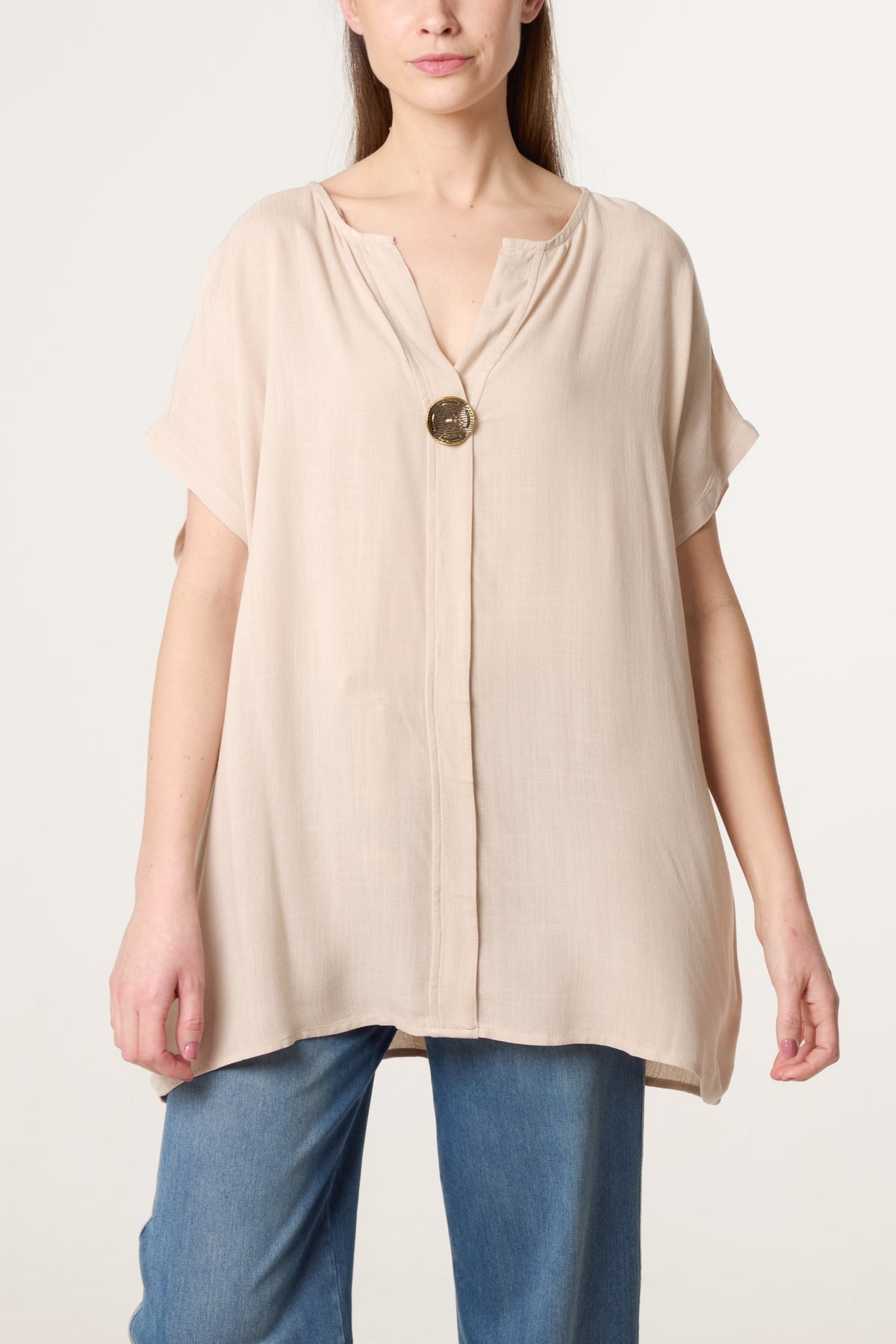 Short-Sleeve Button Tunic Top