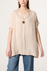 Short-Sleeve Button Tunic Top