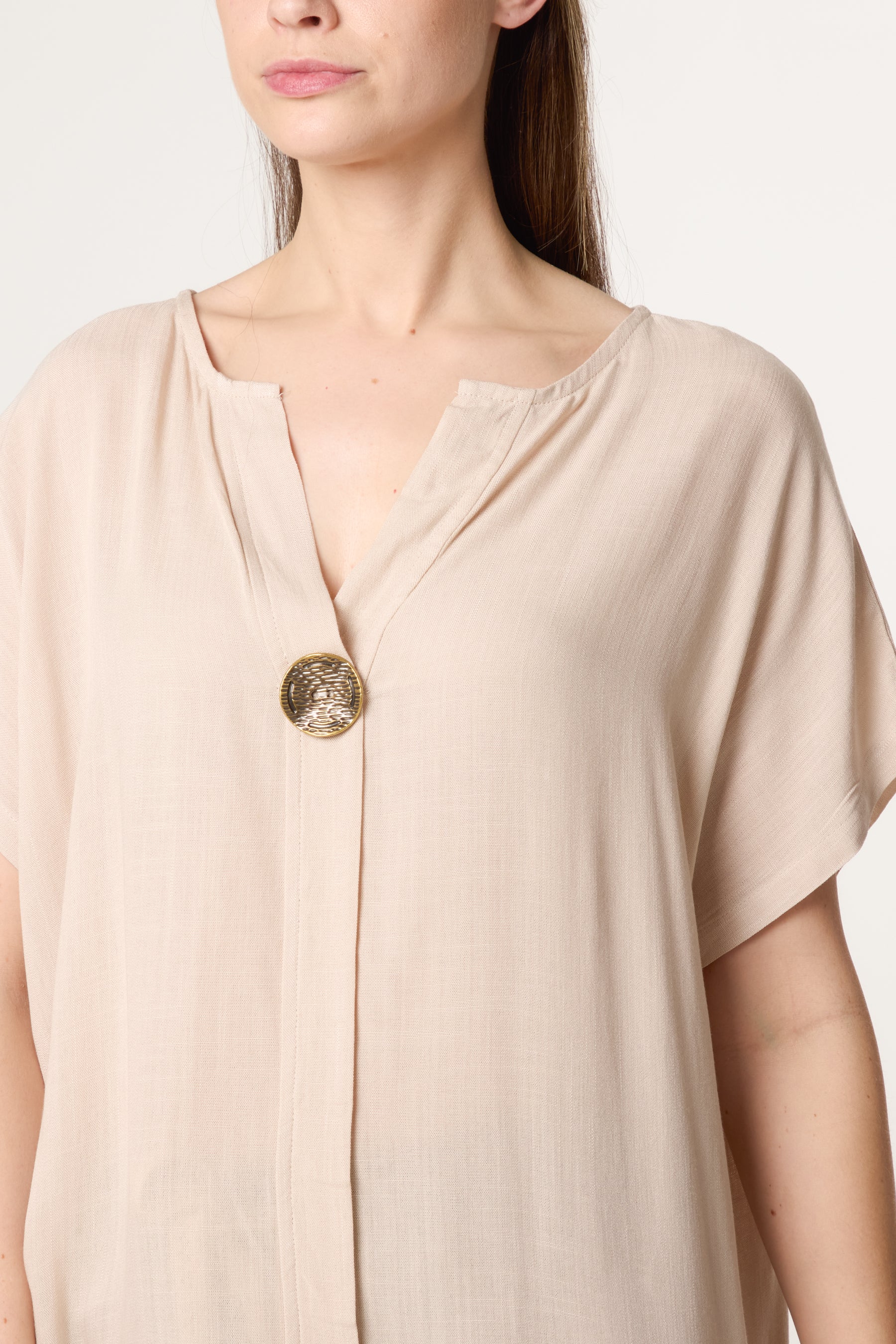 Short-Sleeve Button Tunic Top