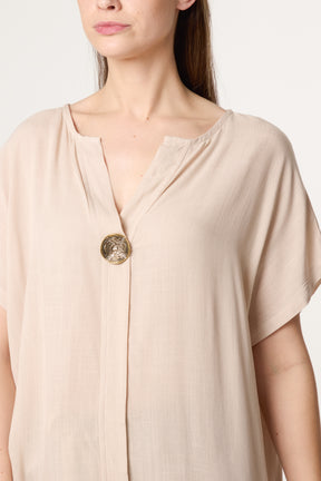 Short-Sleeve Button Tunic Top