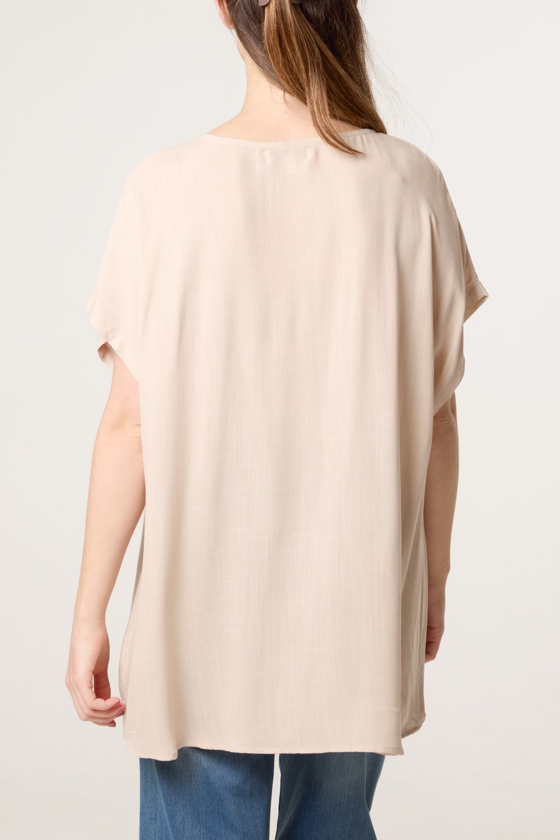 Short-Sleeve Button Tunic Top