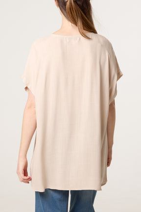 Short-Sleeve Button Tunic Top