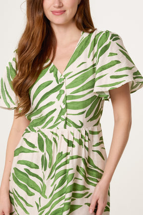 Brushstroke Leaf Print Midi Dress