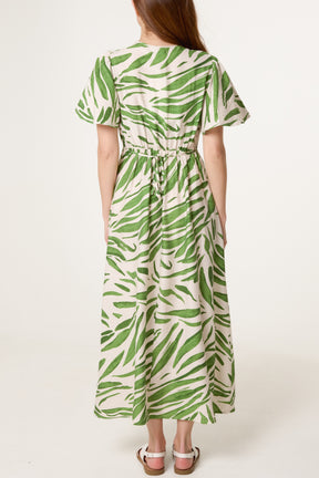 Brushstroke Leaf Print Midi Dress