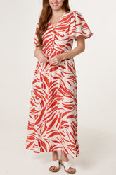 Brushstroke Leaf Print Midi Dress