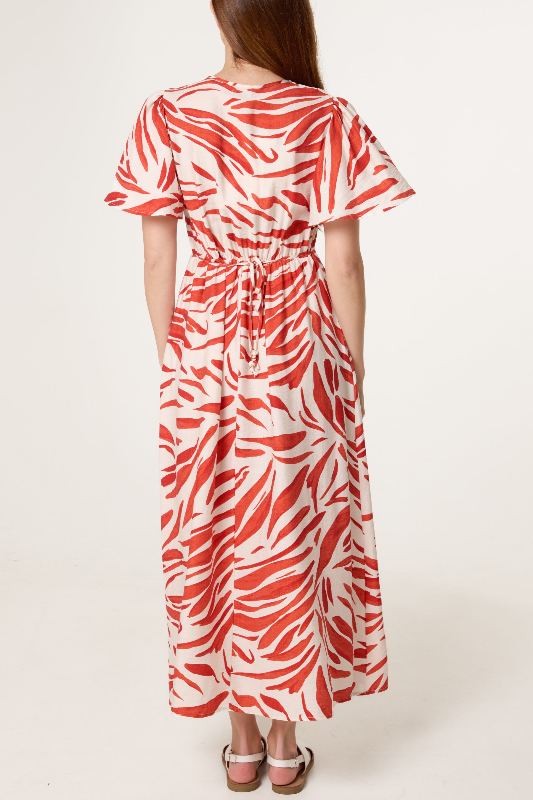 Brushstroke Leaf Print Midi Dress