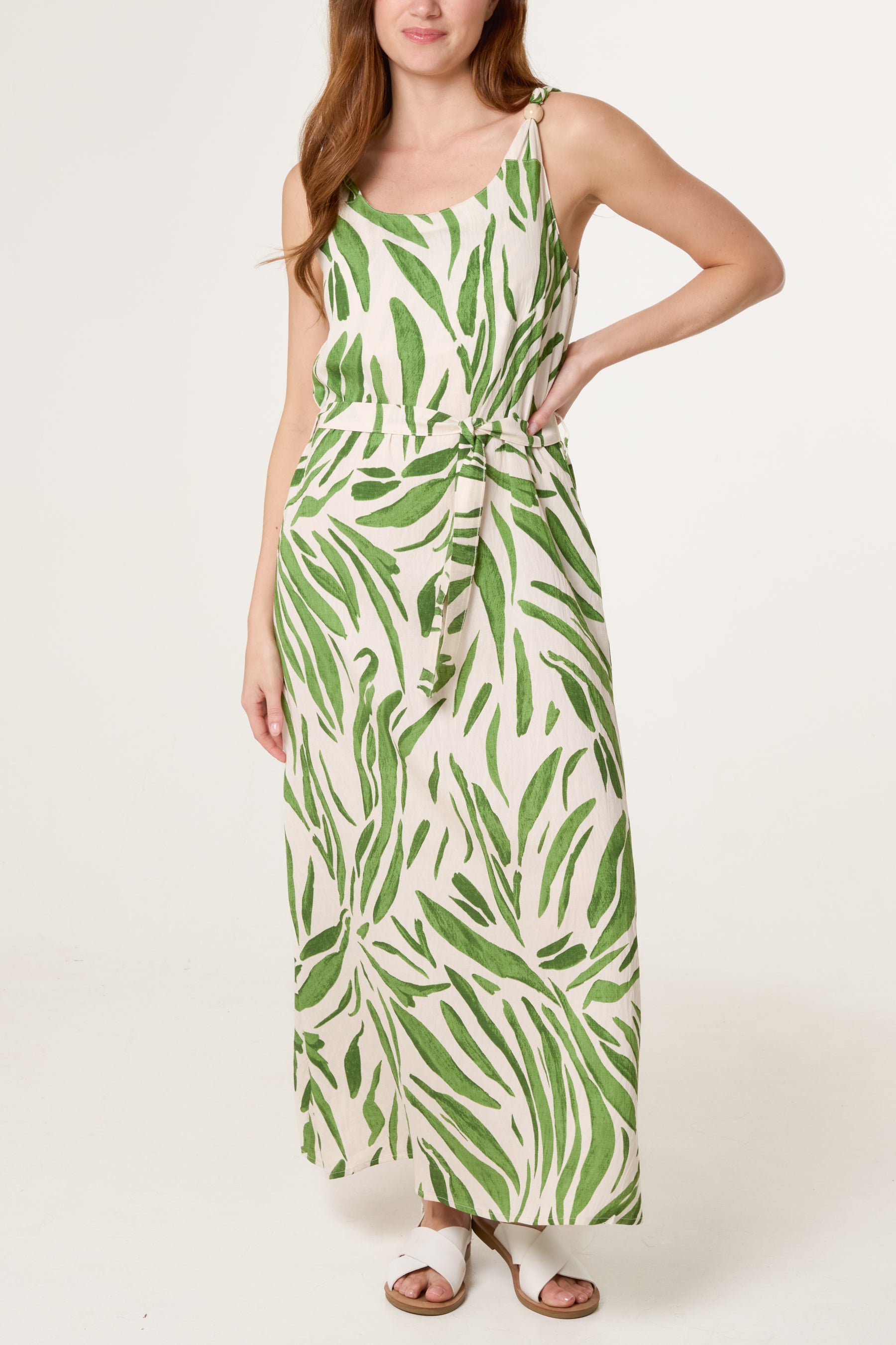 Brushstroke Leaf Belted Dress