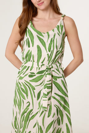 Brushstroke Leaf Belted Dress