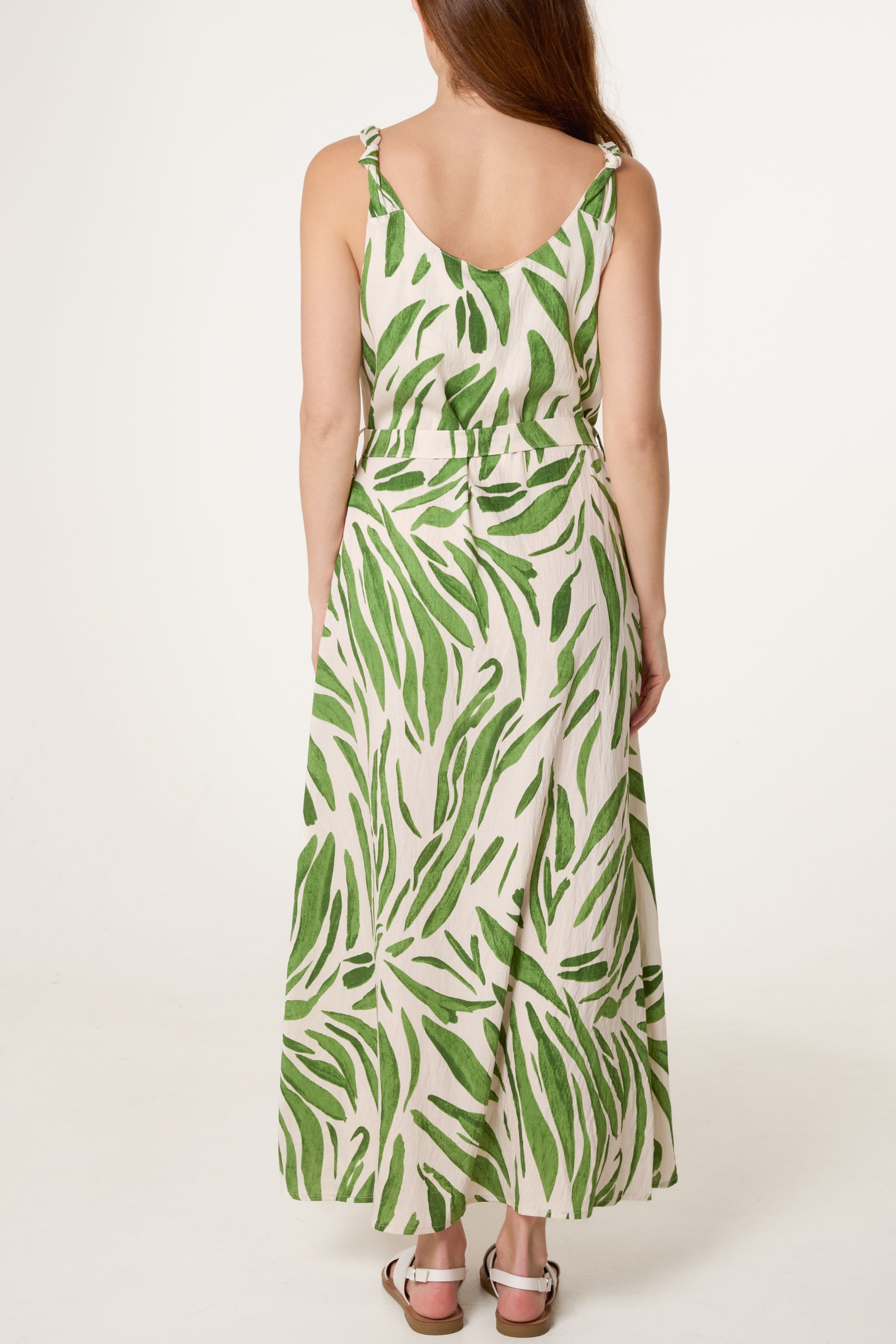 Brushstroke Leaf Belted Dress