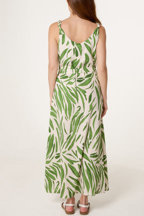 Brushstroke Leaf Belted Dress