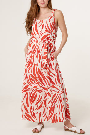 Brushstroke Leaf Belted Dress