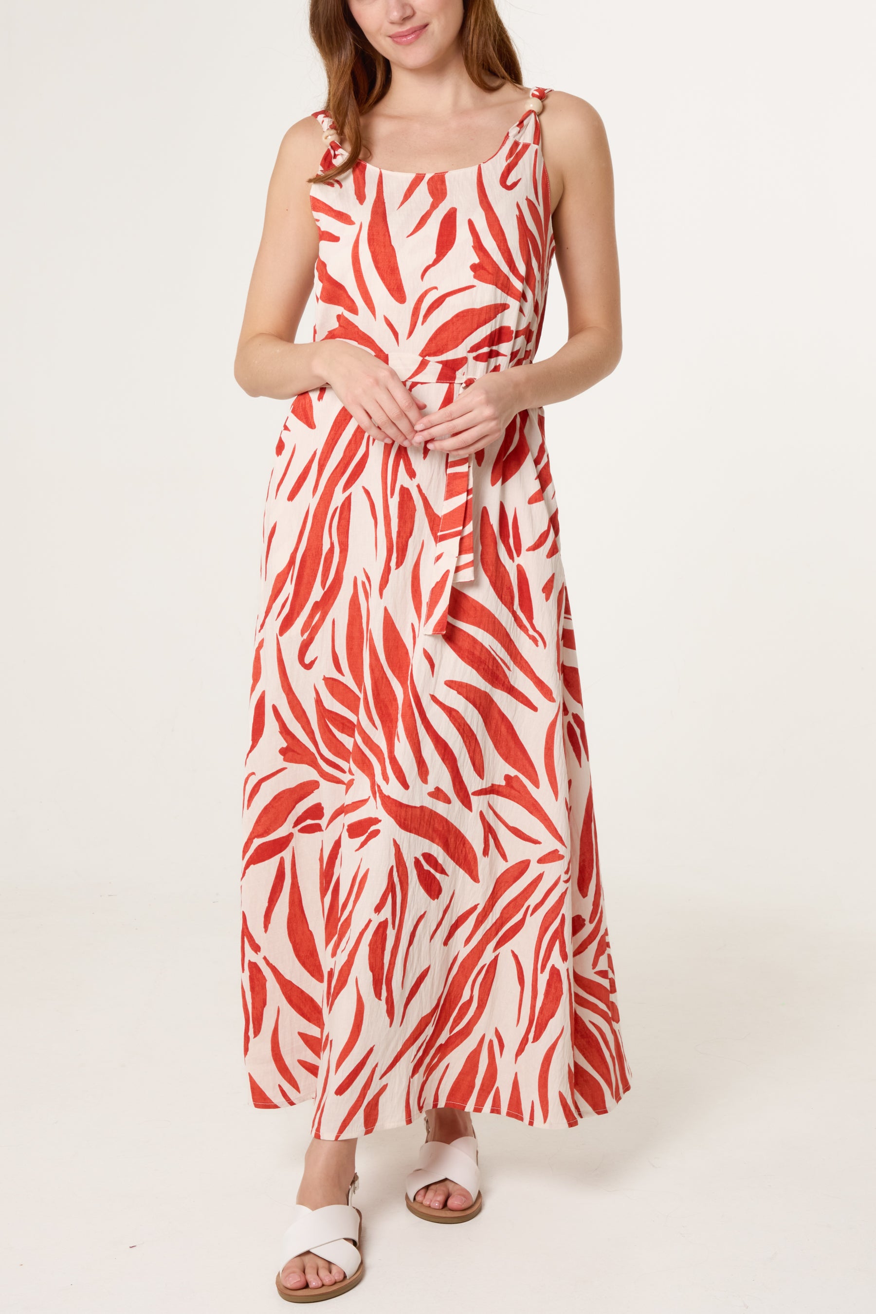 Brushstroke Leaf Belted Dress