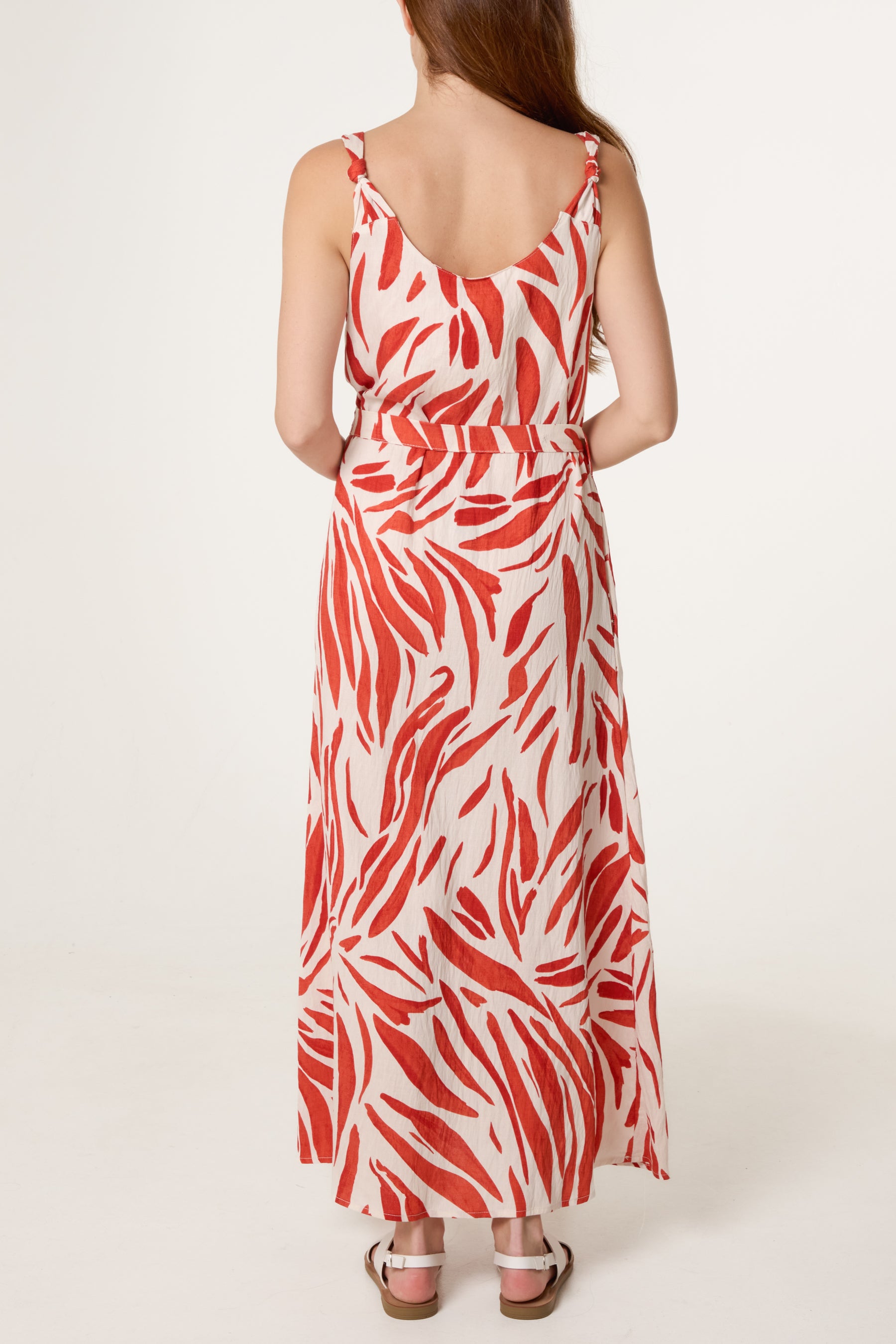 Brushstroke Leaf Belted Dress