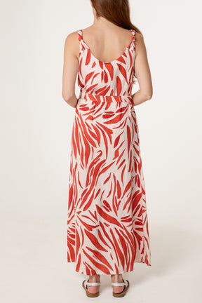 Brushstroke Leaf Belted Dress