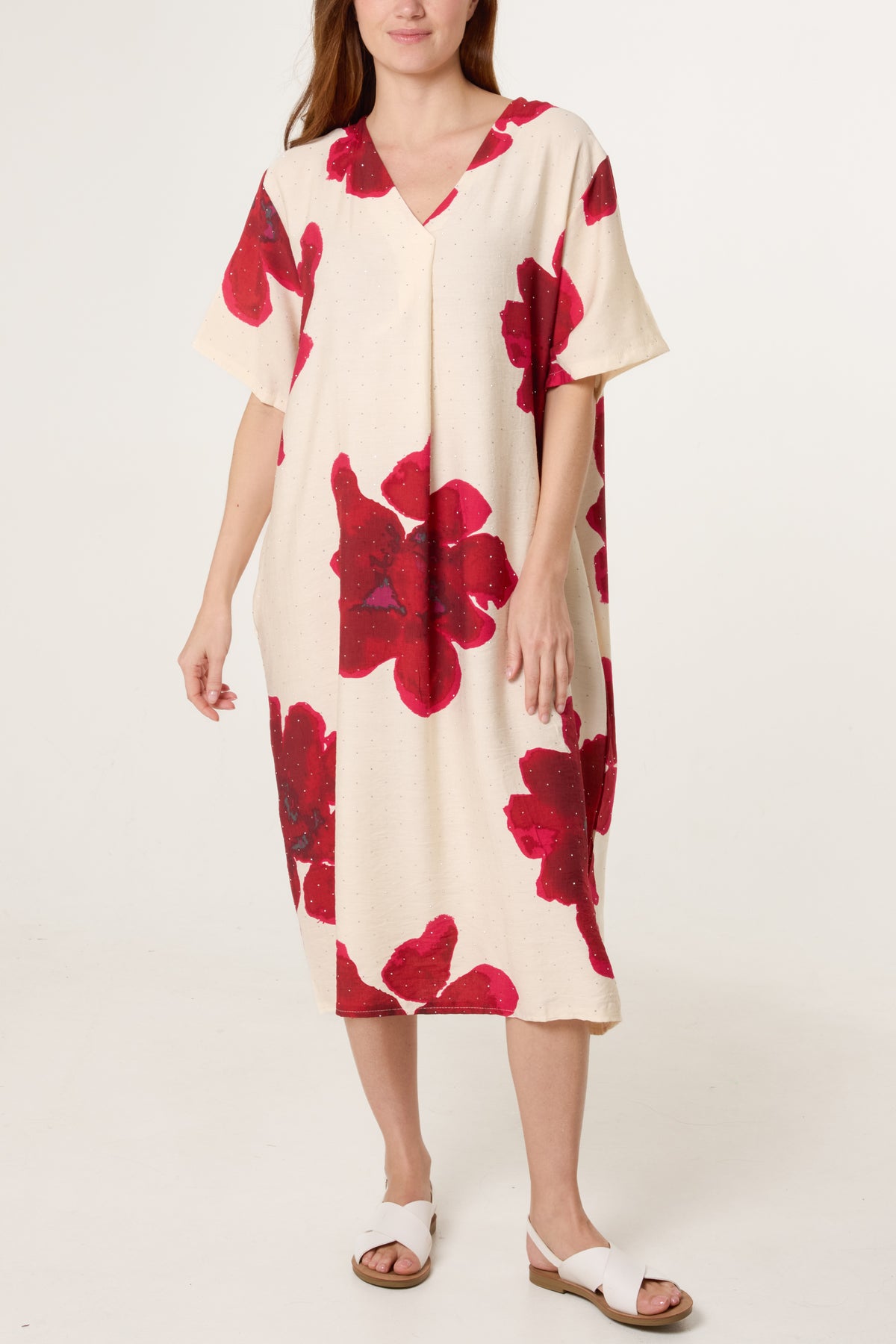 Bold Flowers Embellished Tunic Dress