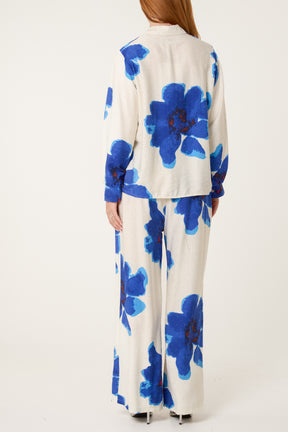 Floral Print Embellished Shirt & Trousers Set