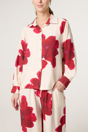 Floral Print Embellished Shirt & Trousers Set