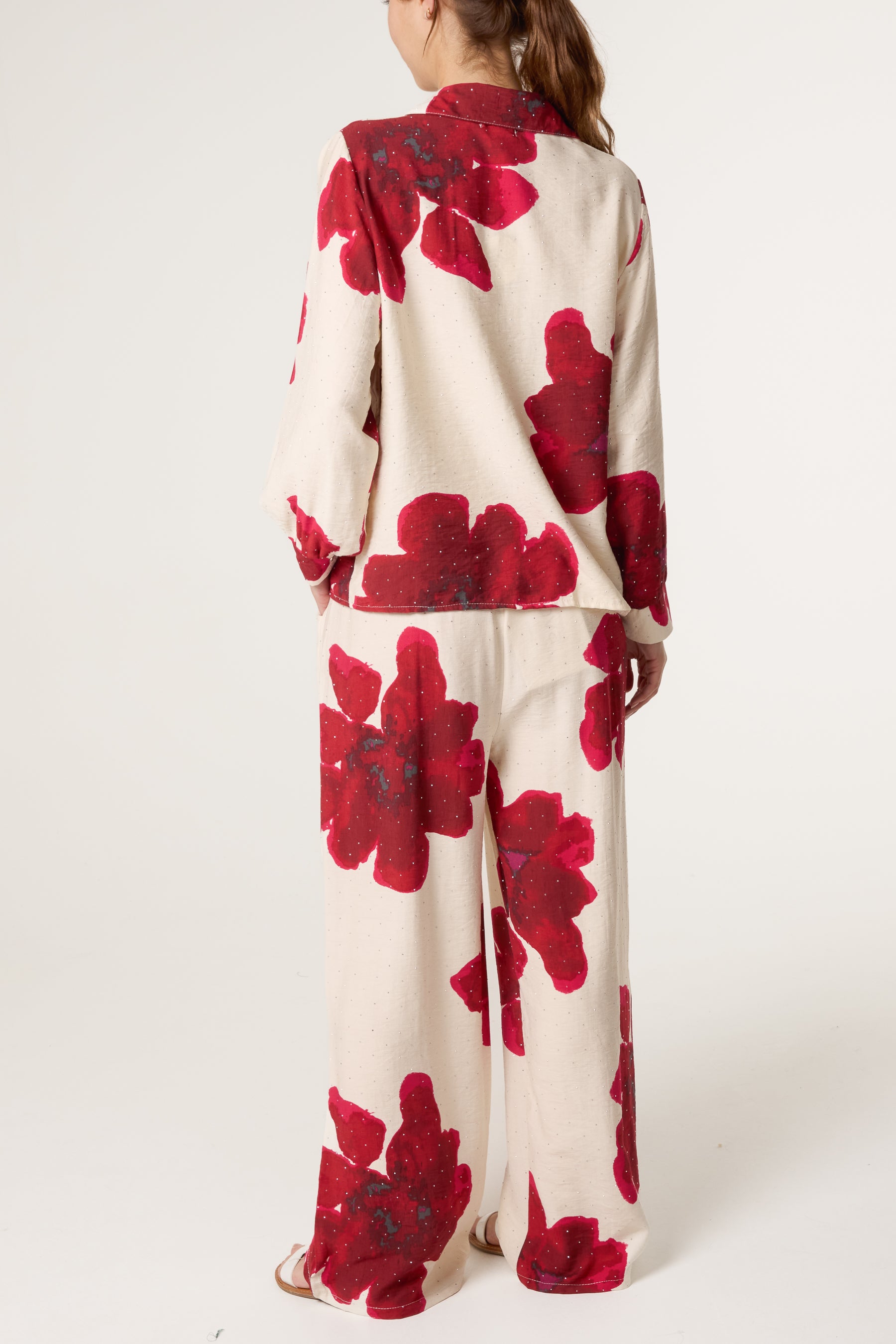 Floral Print Embellished Shirt & Trousers Set