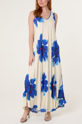 Bold Flower Embellished A-Line Dress