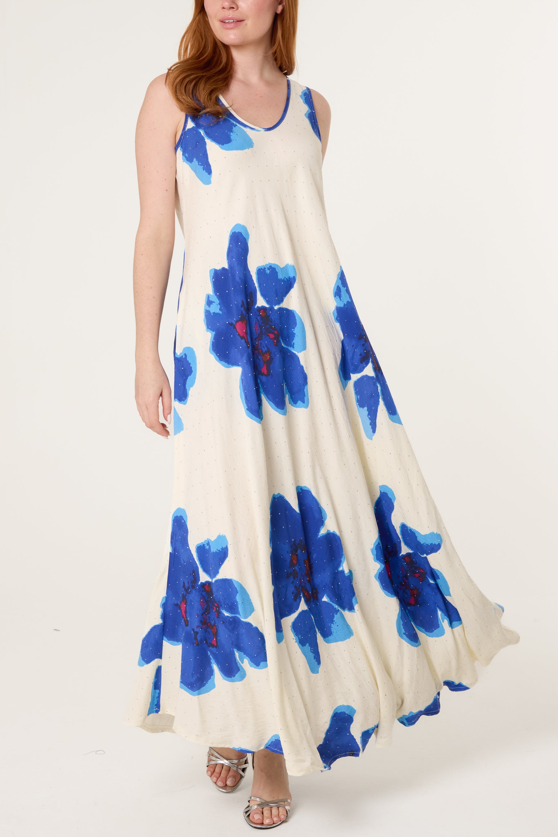 Bold Flower Embellished A-Line Dress
