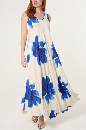 Bold Flower Embellished A-Line Dress