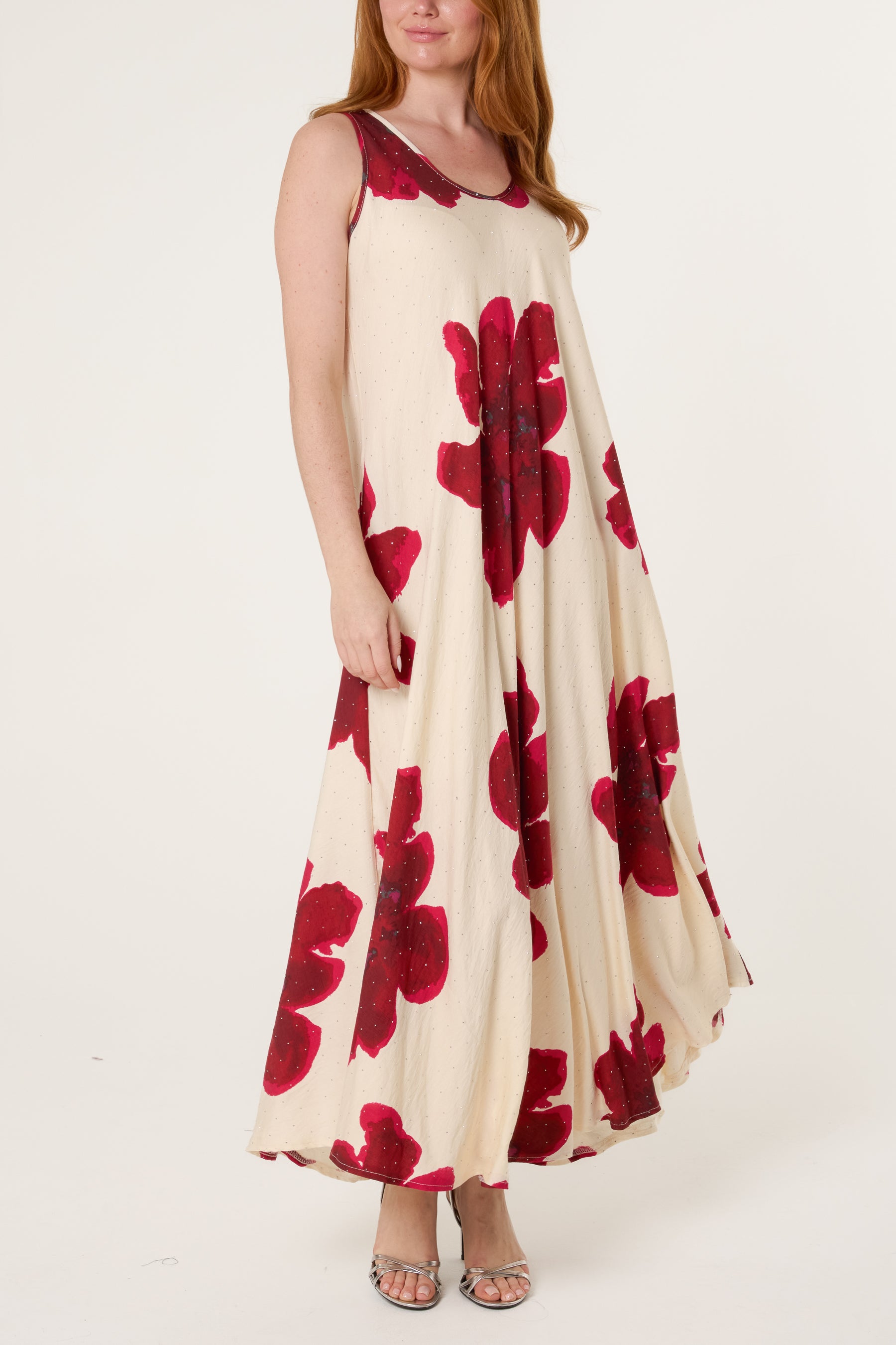 Bold Flower Embellished A-Line Dress