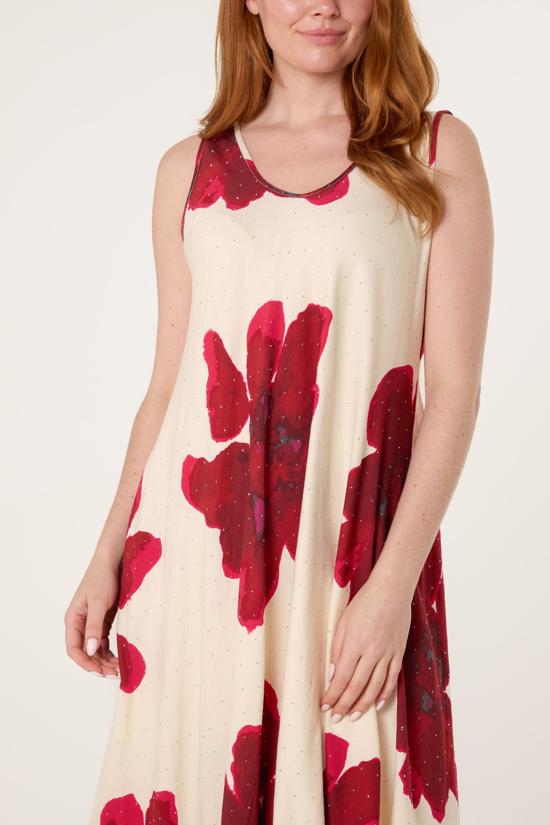 Bold Flower Embellished A-Line Dress