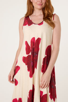 Bold Flower Embellished A-Line Dress