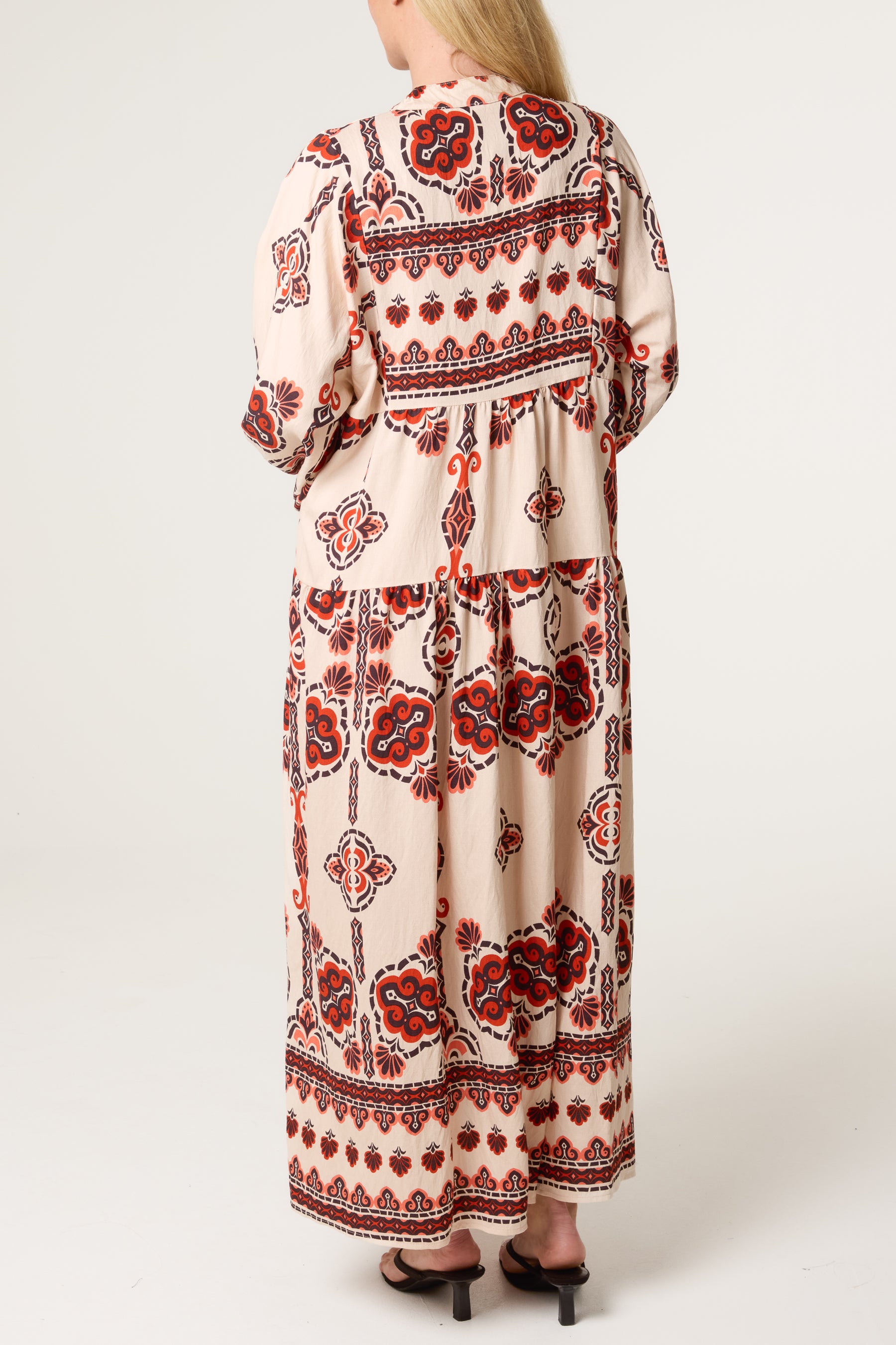 Open Collar Ethnic Smock Dress
