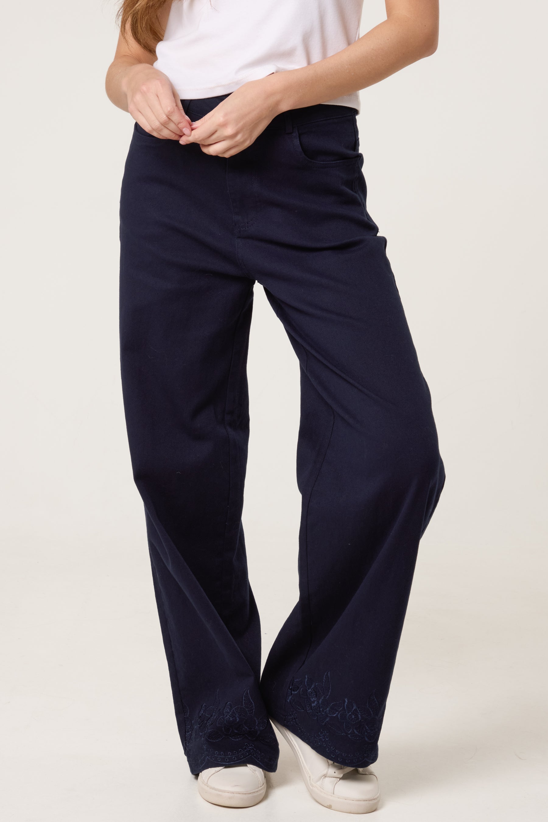 Floral Embroidered Wide Ankle Jeans