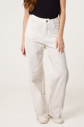 Floral Embroidered Wide Ankle Jeans