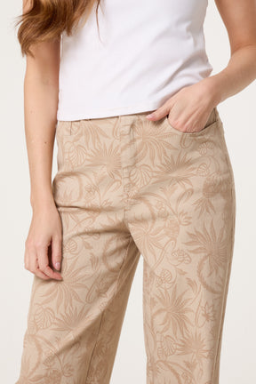 Floral Printed Wide Leg Jeans