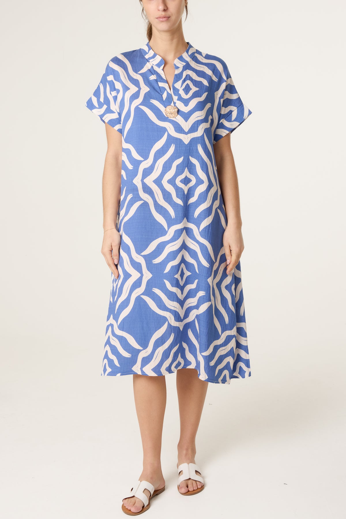 Abstract Gold Button Tunic Dress