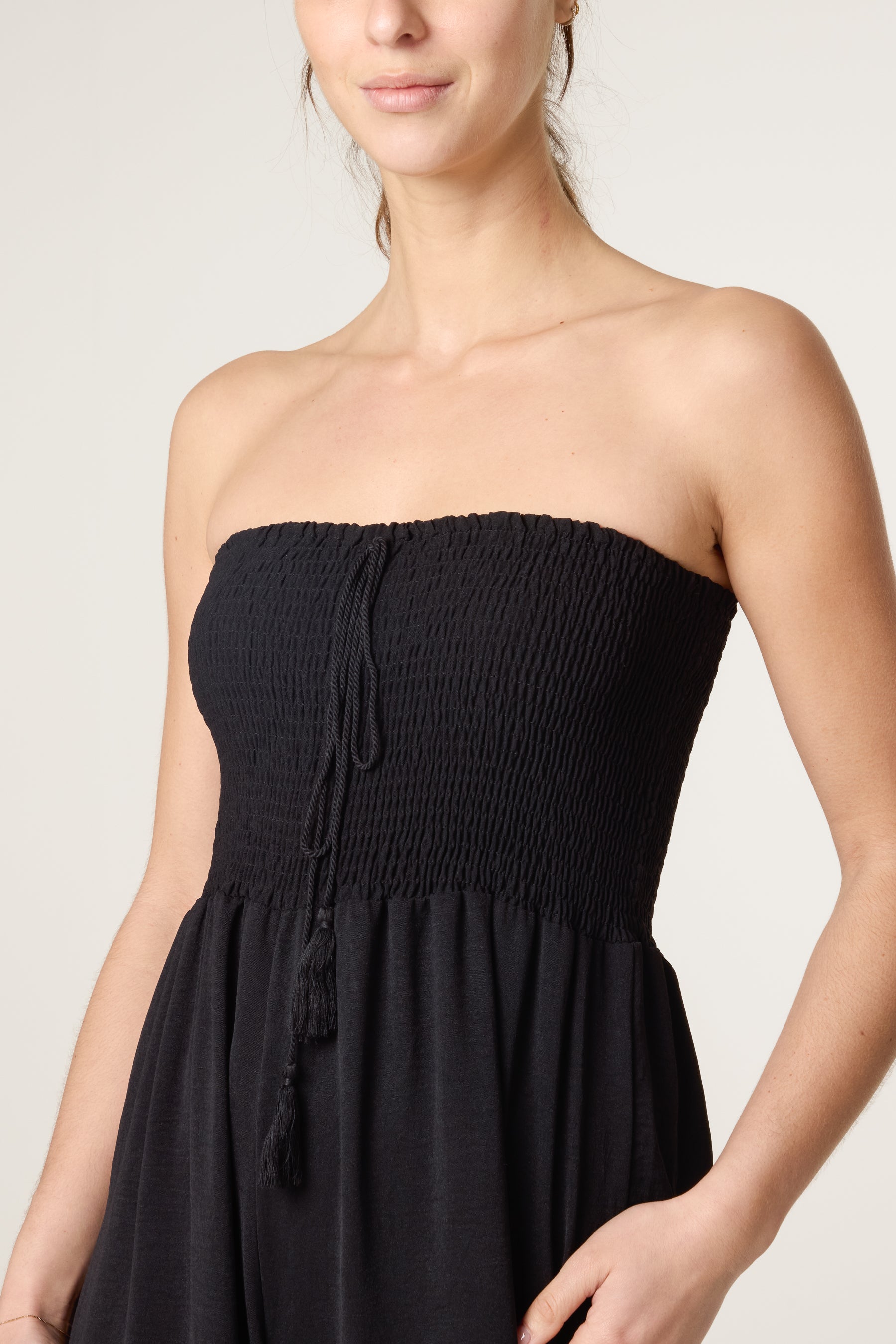 Shirred Bandeau Tassel Jumpsuit