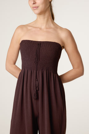 Shirred Bandeau Tassel Jumpsuit