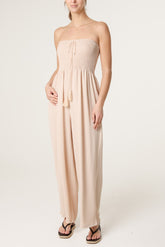 Shirred Bandeau Tassel Jumpsuit