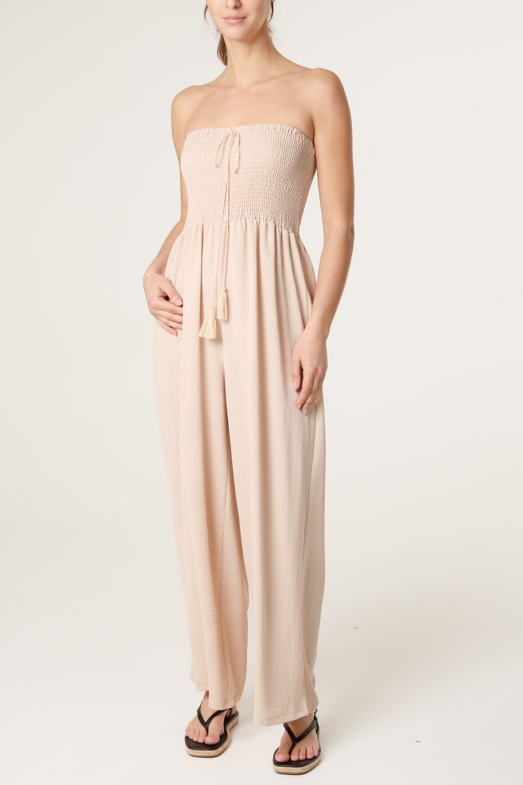 Shirred Bandeau Tassel Jumpsuit