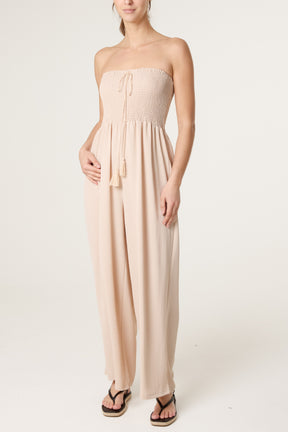 Shirred Bandeau Tassel Jumpsuit