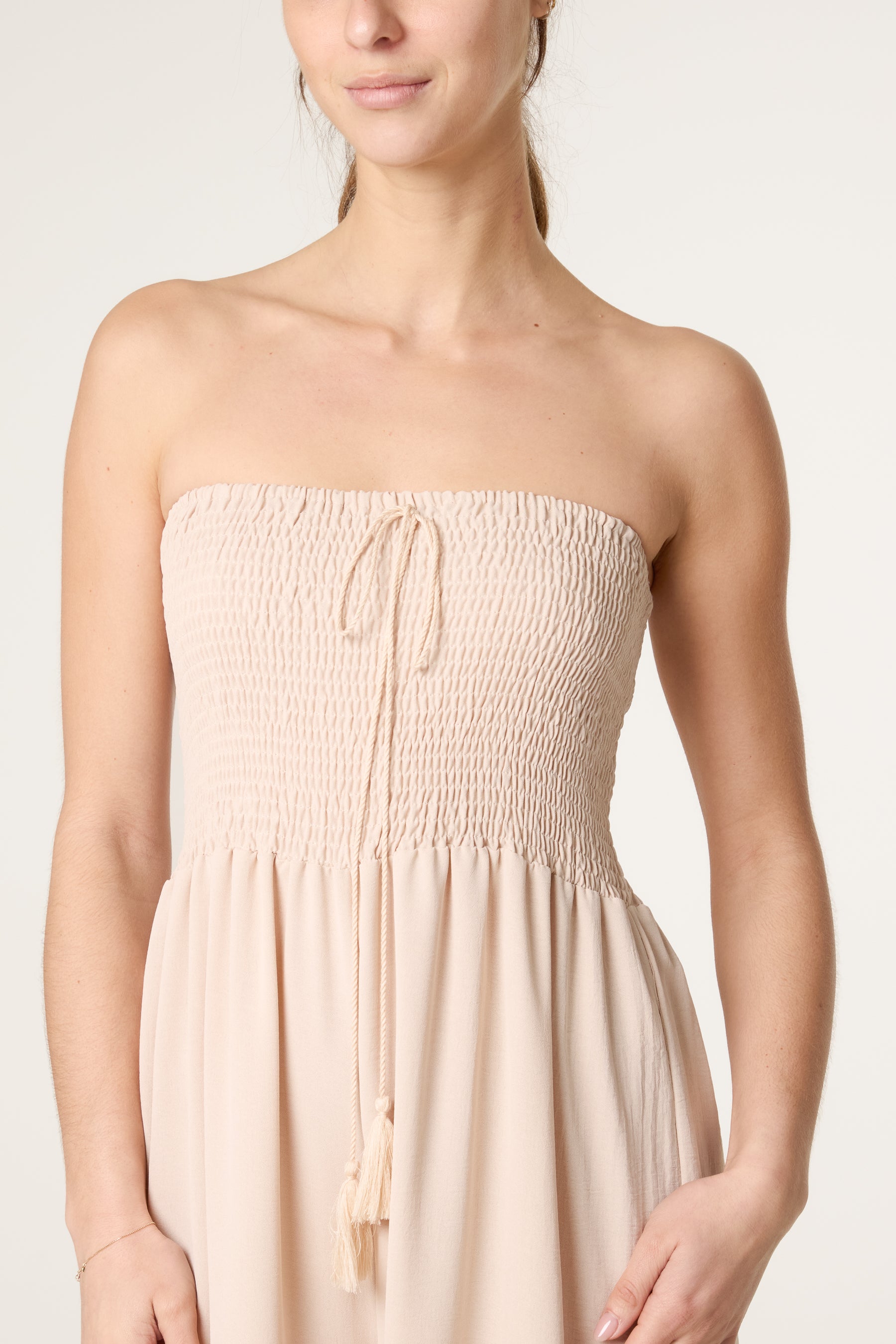 Shirred Bandeau Tassel Jumpsuit