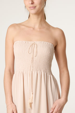 Shirred Bandeau Tassel Jumpsuit